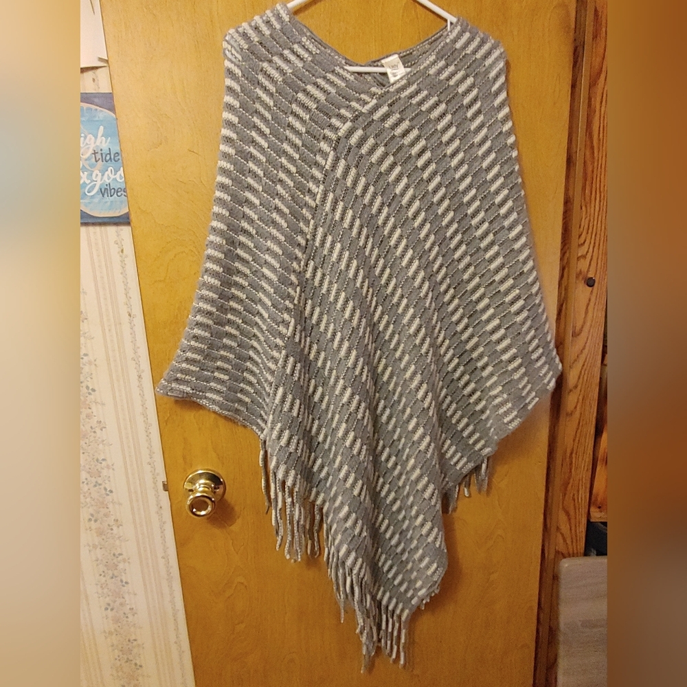 Lildy Gray Striped Knitted Poncho